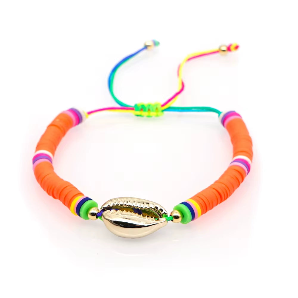 Boho Style Handmade Natural Shell and Beaded Multicolor Clay and Pearl Letter Bracelet for Women Bracelets 2023 Gift Famale