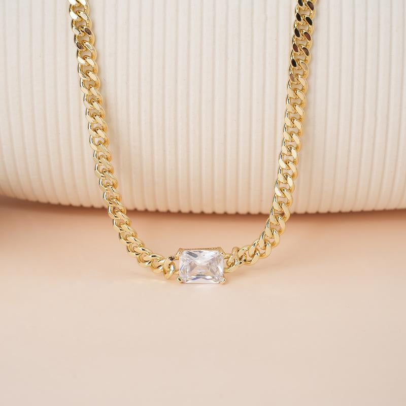 Luxurious Sparkle: 14K Gold Plated CZ Choker Necklace 🌟💎" Give the gift of luxury with this 14K gold-plated cubic zirconia choker, featuring a chic Cuban link design perfect for Mother’s Day. 💖✨