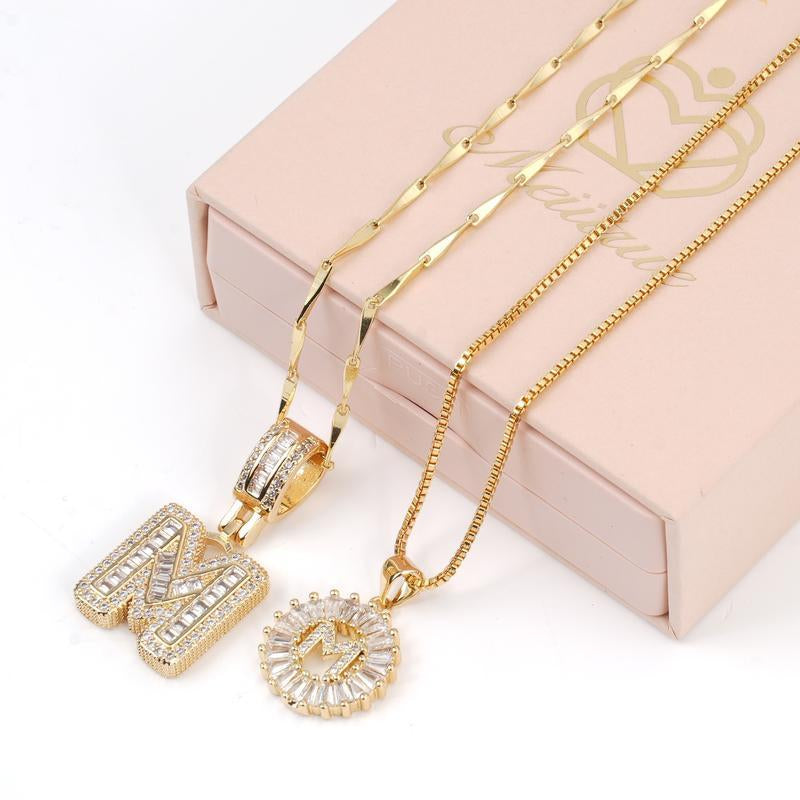 "Celebrate You: 2 Pack Personalized Initial Pendants with Zircon 💫💖" Embrace your individuality with these stylish initial letter necklaces, embellished with zircon stones—perfect for gifting on Valentine’s Day or birthdays! 💎🎉