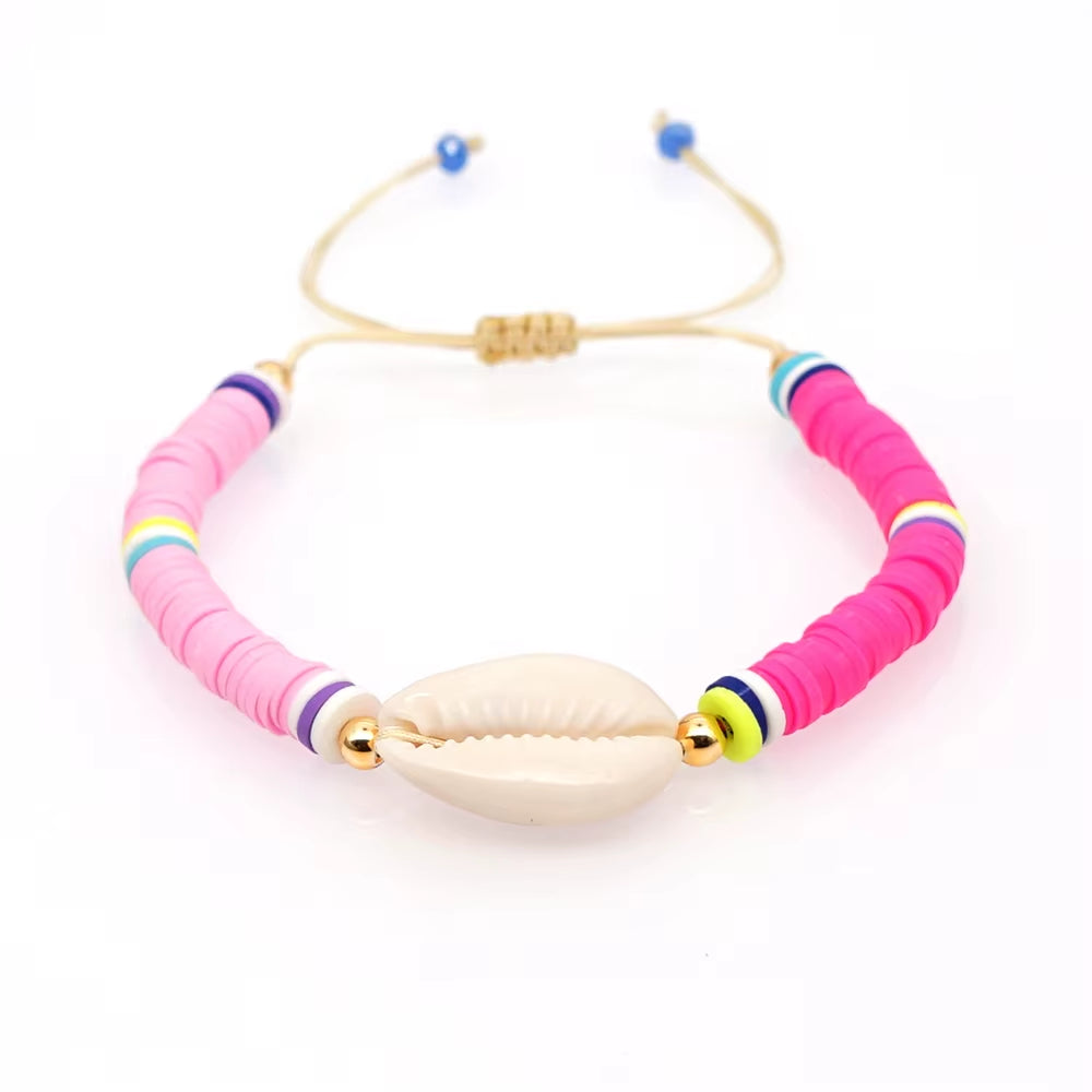 Boho Style Handmade Natural Shell and Beaded Multicolor Clay and Pearl Letter Bracelet for Women Bracelets 2023 Gift Famale