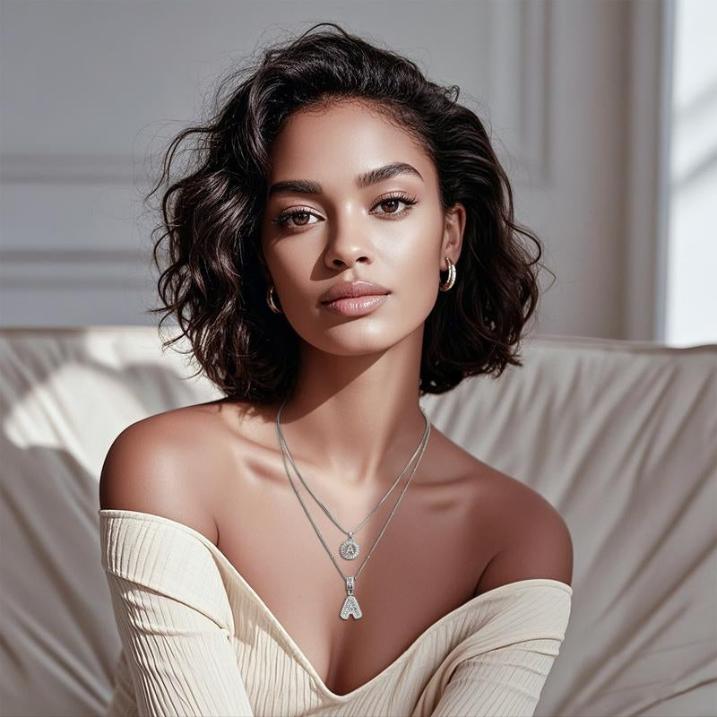 "Celebrate You: 2 Pack Personalized Initial Pendants with Zircon 💫💖" Embrace your individuality with these stylish initial letter necklaces, embellished with zircon stones—perfect for gifting on Valentine’s Day or birthdays! 💎🎉