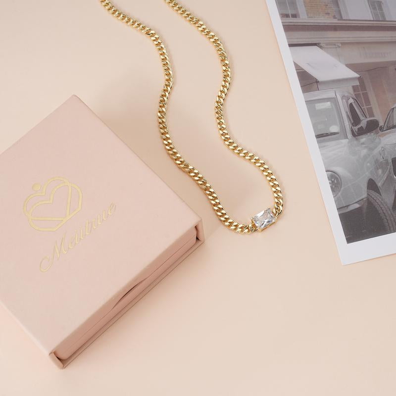 Luxurious Sparkle: 14K Gold Plated CZ Choker Necklace 🌟💎" Give the gift of luxury with this 14K gold-plated cubic zirconia choker, featuring a chic Cuban link design perfect for Mother’s Day. 💖✨