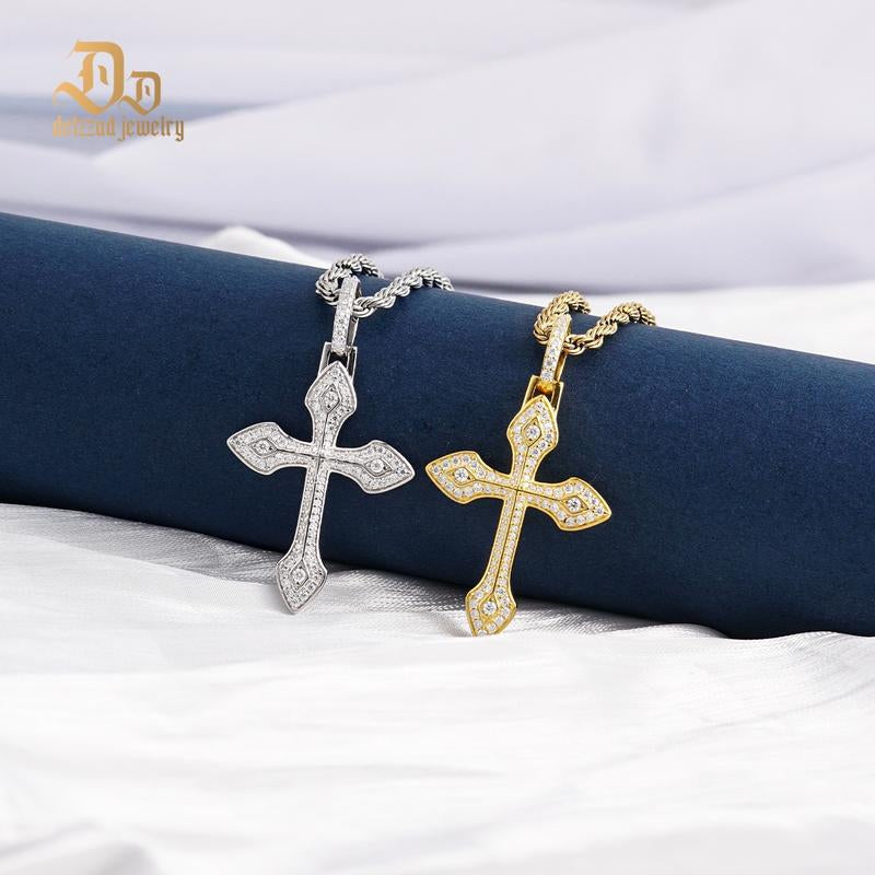 Delzzad 1.7Ct round Pointed Cross Necklace D Color Synthetic Moissanite S925 Unisex Pendant Necklace Birthday Anniversary Gift for Men Women
