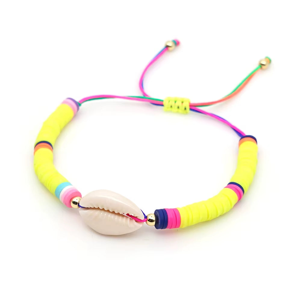 Boho Style Handmade Natural Shell and Beaded Multicolor Clay and Pearl Letter Bracelet for Women Bracelets 2023 Gift Famale