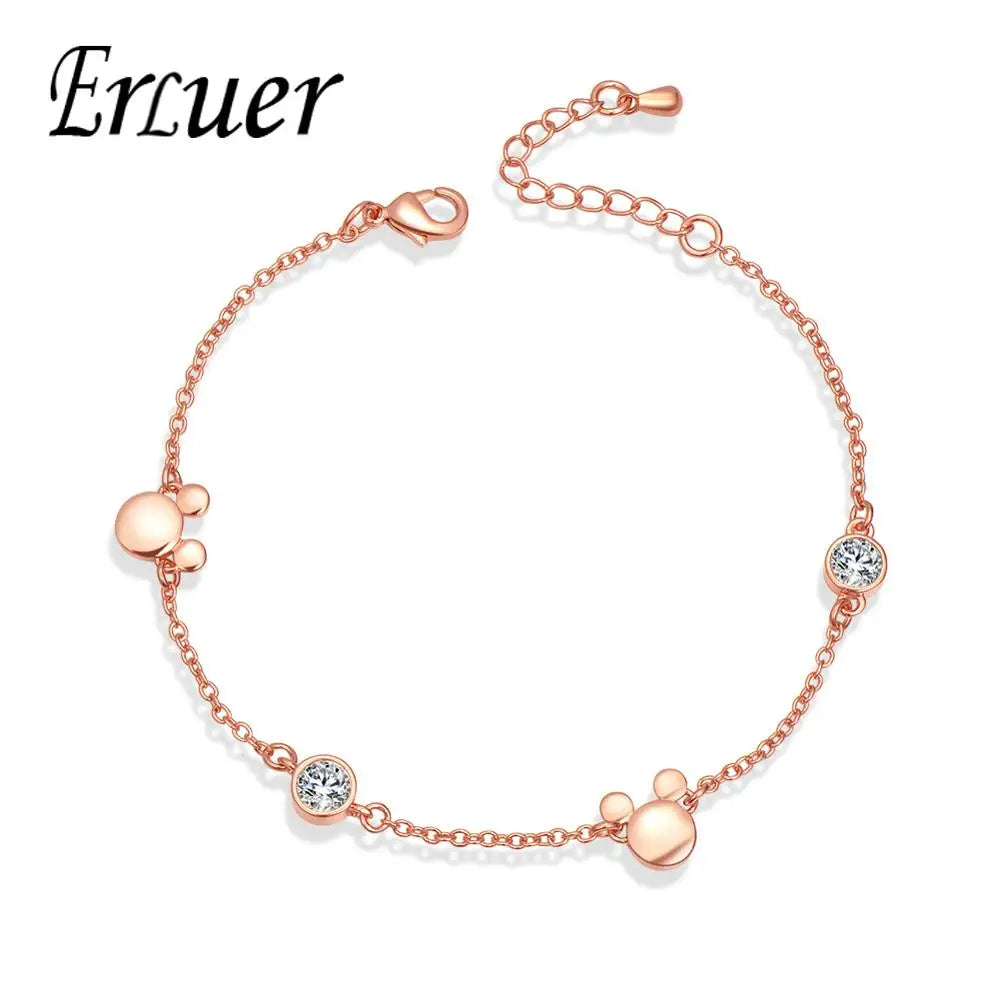 "Crystal Delight: Rose Gold Mickey Charm Bracelet 💎💖" Embrace the magic of Mickey with this new-style charm bracelet in rose gold, featuring sparkling crystal zircon for a dazzling effect. 🌟✨