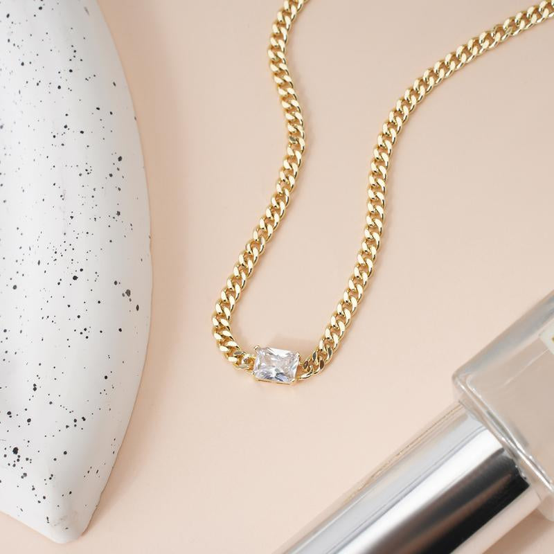 Luxurious Sparkle: 14K Gold Plated CZ Choker Necklace 🌟💎" Give the gift of luxury with this 14K gold-plated cubic zirconia choker, featuring a chic Cuban link design perfect for Mother’s Day. 💖✨