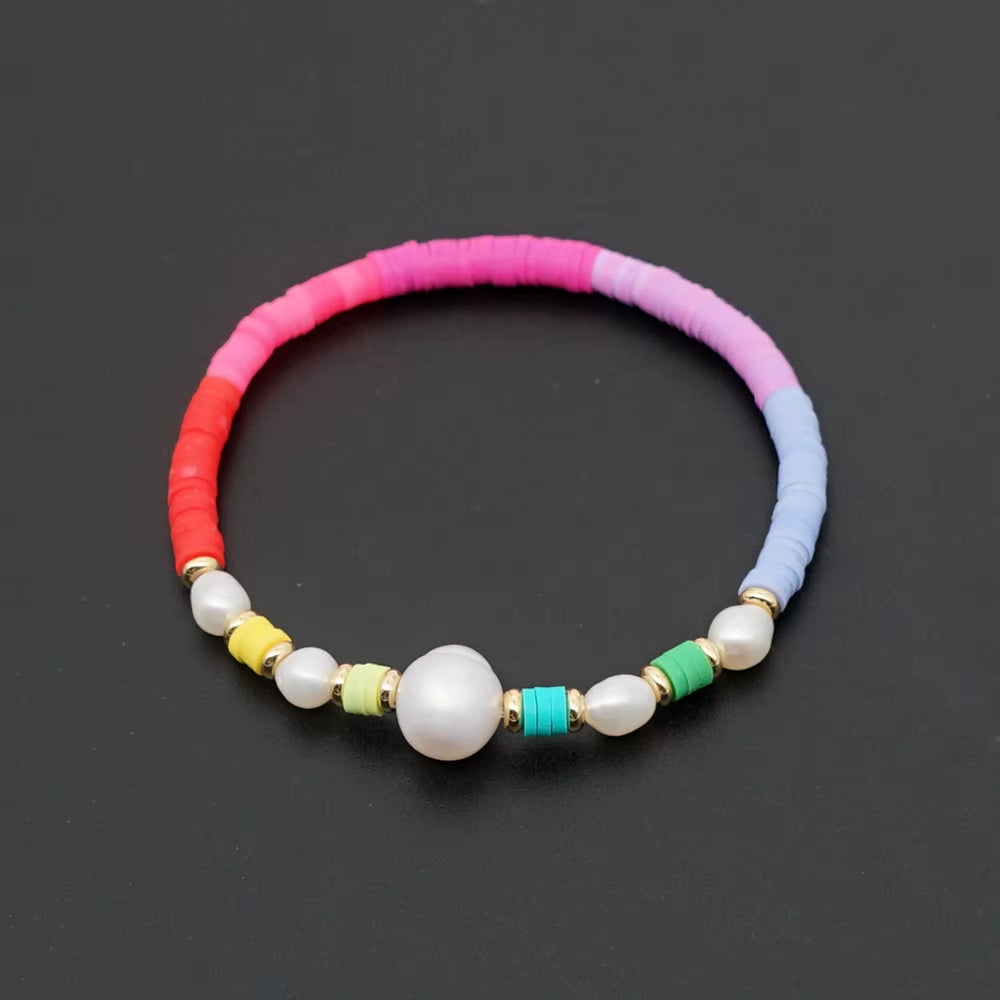 Boho Style Handmade Natural Shell and Beaded Multicolor Clay and Pearl Letter Bracelet for Women Bracelets 2023 Gift Famale