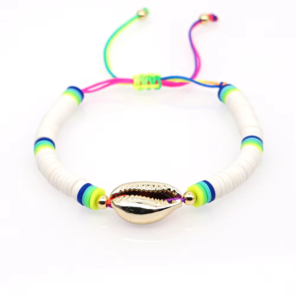 Boho Style Handmade Natural Shell and Beaded Multicolor Clay and Pearl Letter Bracelet for Women Bracelets 2023 Gift Famale