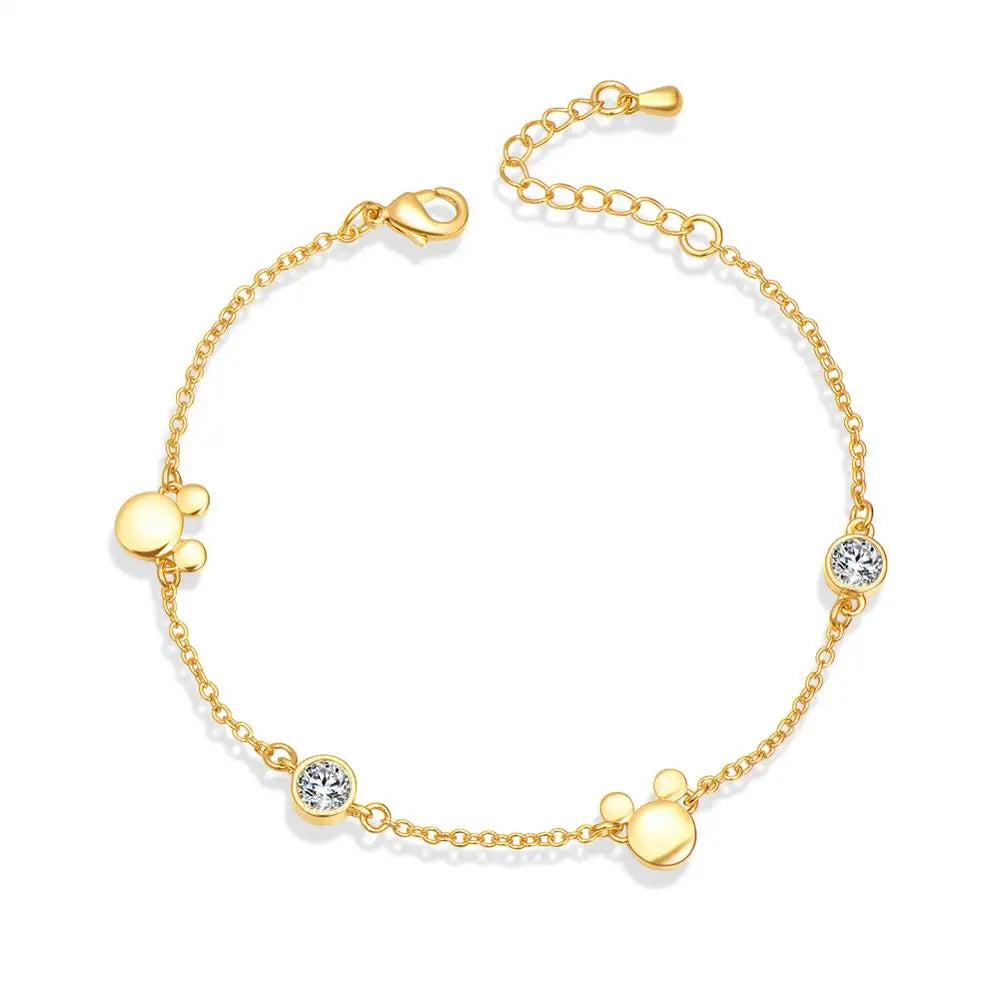 "Crystal Delight: Rose Gold Mickey Charm Bracelet 💎💖" Embrace the magic of Mickey with this new-style charm bracelet in rose gold, featuring sparkling crystal zircon for a dazzling effect. 🌟✨