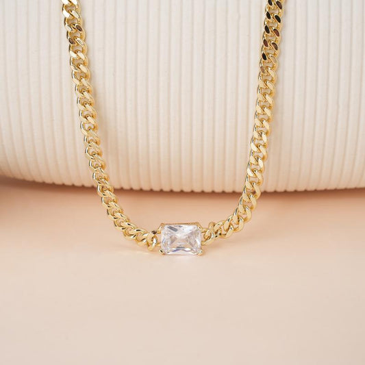 Luxurious Sparkle: 14K Gold Plated CZ Choker Necklace 🌟💎"  Give the gift of luxury with this 14K gold-plated cubic zirconia choker, featuring a chic Cuban link design perfect for Mother’s Day. 💖✨