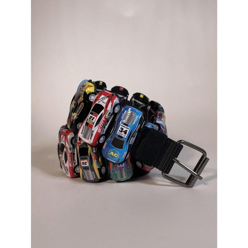 "Retro Racing Style: Color Block Mini Race Car Belt 🏁🌟"  Add a fun, Y2K twist to your look with this handmade color block mini race car belt—perfect for street fashion and photography! 📸💫