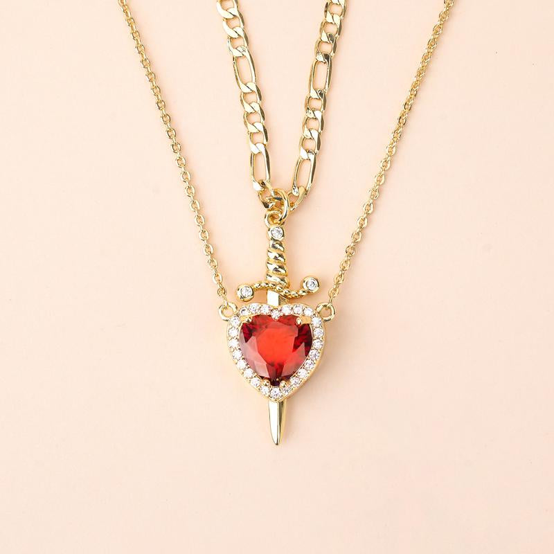 Eternal Love: Heart & Dagger Cross Pendant Necklace 💖⚔️"  A stunning gift for couples, this heart and rhinestone dagger cross pendant necklace blends elegance and bold style, perfect for expressing your unique bond. ✨💎