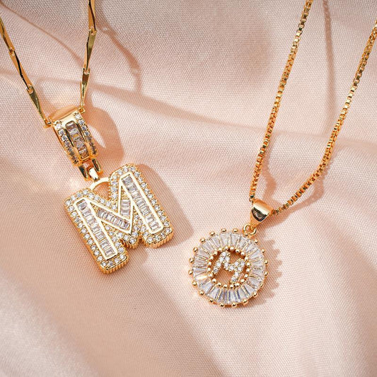 "Celebrate You: 2 Pack Personalized Initial Pendants with Zircon 💫💖"  Embrace your individuality with these stylish initial letter necklaces, embellished with zircon stones—perfect for gifting on Valentine’s Day or birthdays! 💎🎉