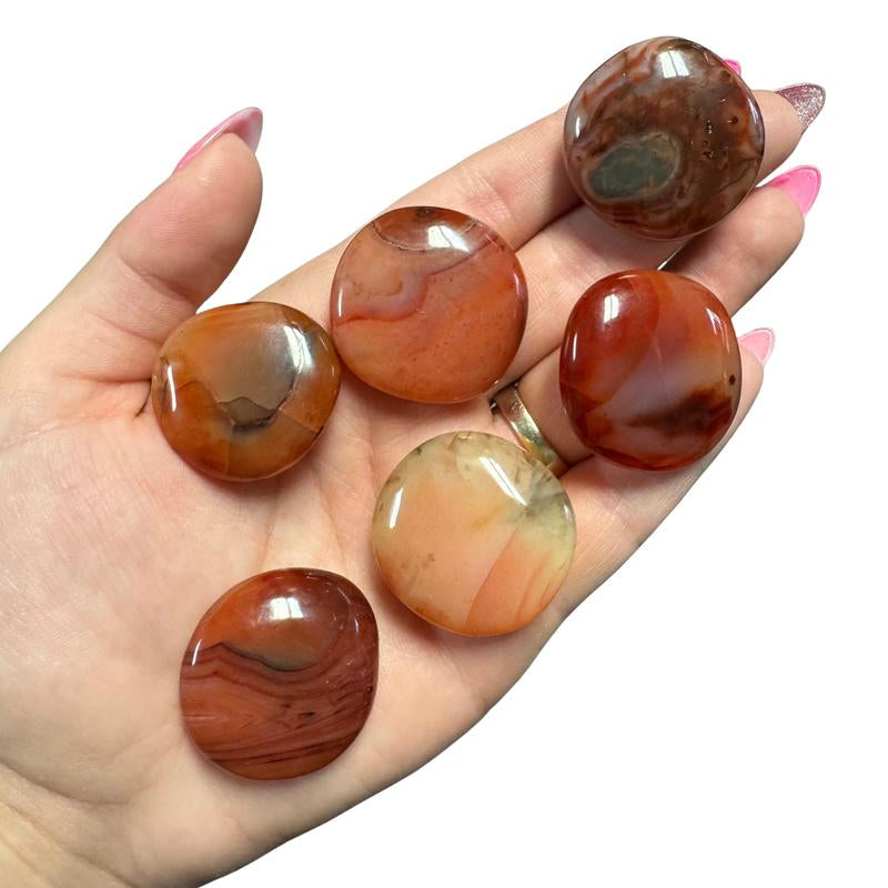 "Empower Your Energy: Natural Crystal Worry Stone 💎🌙"  This gemstone coin pocket stone helps promote healing and focus, making it the perfect mini accessory for peace and balance on the go. 🌸✨
