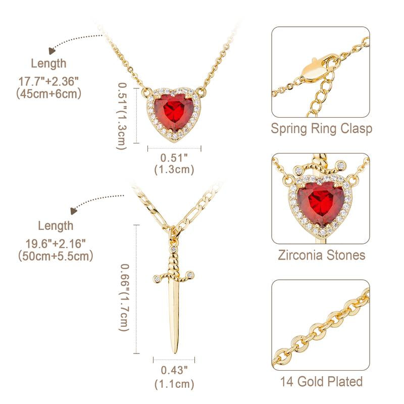 Eternal Love: Heart & Dagger Cross Pendant Necklace 💖⚔️"  A stunning gift for couples, this heart and rhinestone dagger cross pendant necklace blends elegance and bold style, perfect for expressing your unique bond. ✨💎
