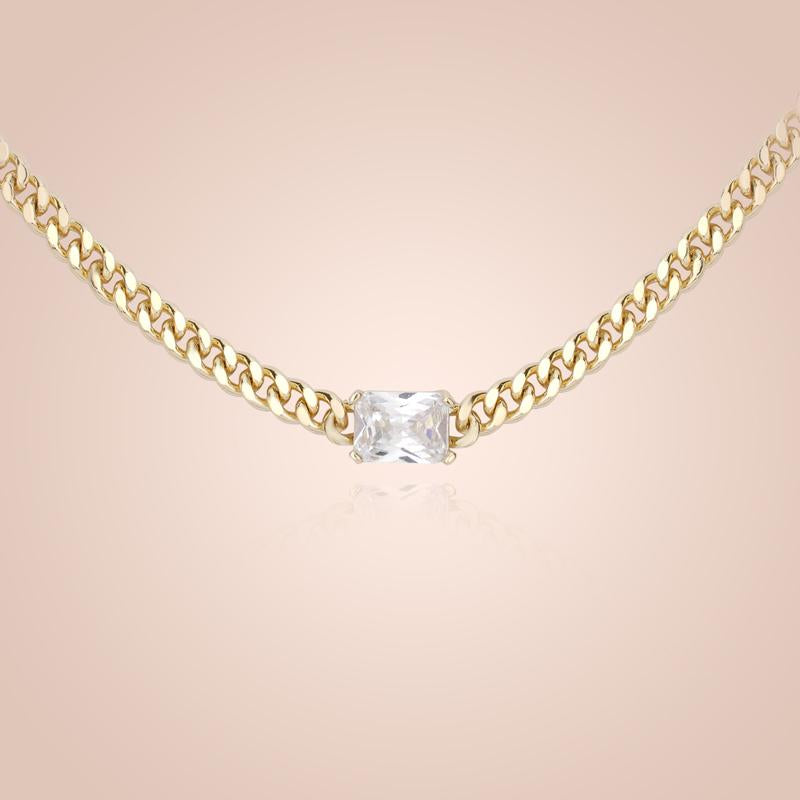 Luxurious Sparkle: 14K Gold Plated CZ Choker Necklace 🌟💎"  Give the gift of luxury with this 14K gold-plated cubic zirconia choker, featuring a chic Cuban link design perfect for Mother’s Day. 💖✨