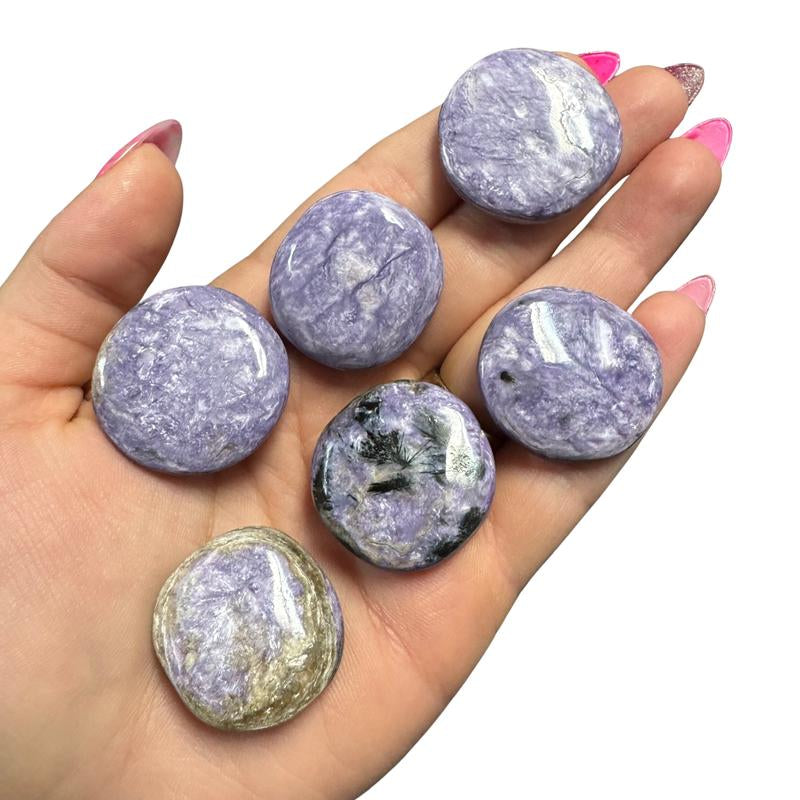 "Empower Your Energy: Natural Crystal Worry Stone 💎🌙"  This gemstone coin pocket stone helps promote healing and focus, making it the perfect mini accessory for peace and balance on the go. 🌸✨