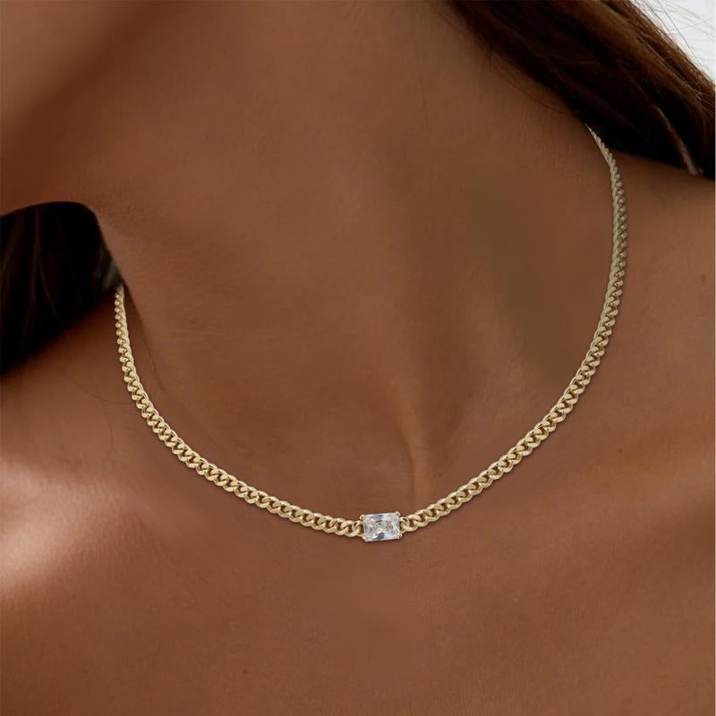 Luxurious Sparkle: 14K Gold Plated CZ Choker Necklace 🌟💎"  Give the gift of luxury with this 14K gold-plated cubic zirconia choker, featuring a chic Cuban link design perfect for Mother’s Day. 💖✨