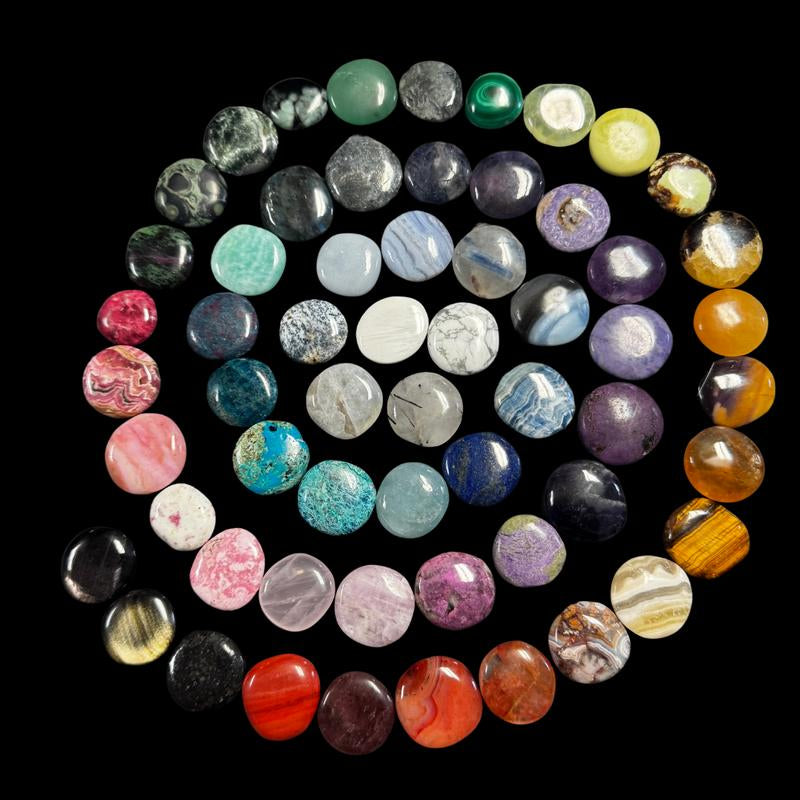 "Empower Your Energy: Natural Crystal Worry Stone 💎🌙"  This gemstone coin pocket stone helps promote healing and focus, making it the perfect mini accessory for peace and balance on the go. 🌸✨