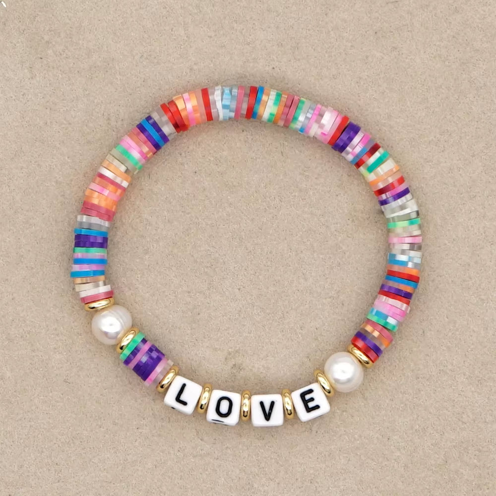 Boho Style Handmade Natural Shell and Beaded Multicolor Clay and Pearl Letter Bracelet for Women Bracelets 2023 Gift Famale