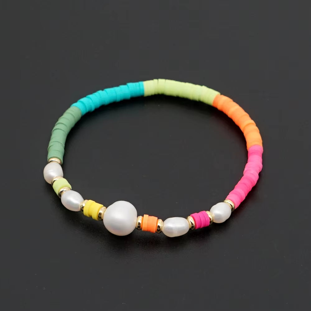 Boho Style Handmade Natural Shell and Beaded Multicolor Clay and Pearl Letter Bracelet for Women Bracelets 2023 Gift Famale