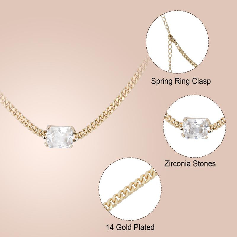 Luxurious Sparkle: 14K Gold Plated CZ Choker Necklace 🌟💎"  Give the gift of luxury with this 14K gold-plated cubic zirconia choker, featuring a chic Cuban link design perfect for Mother’s Day. 💖✨