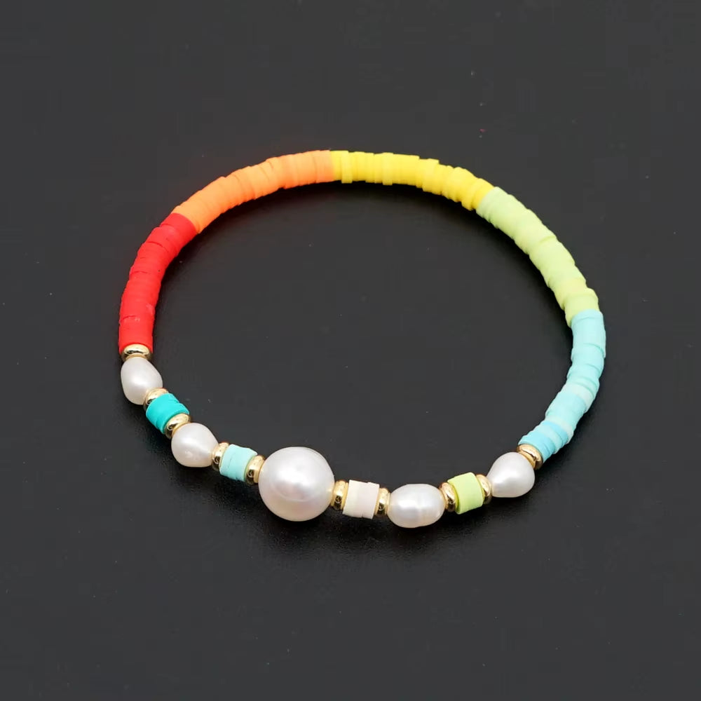 Boho Style Handmade Natural Shell and Beaded Multicolor Clay and Pearl Letter Bracelet for Women Bracelets 2023 Gift Famale