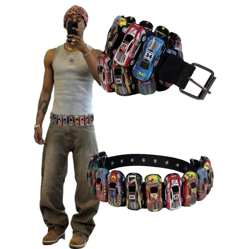 "Retro Racing Style: Color Block Mini Race Car Belt 🏁🌟"  Add a fun, Y2K twist to your look with this handmade color block mini race car belt—perfect for street fashion and photography! 📸💫