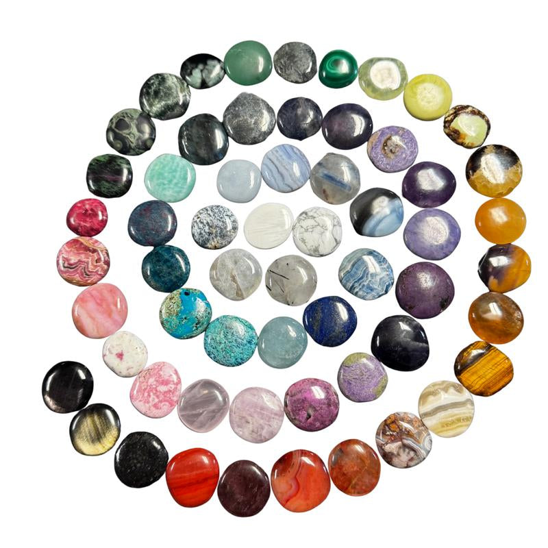 "Empower Your Energy: Natural Crystal Worry Stone 💎🌙"  This gemstone coin pocket stone helps promote healing and focus, making it the perfect mini accessory for peace and balance on the go. 🌸✨