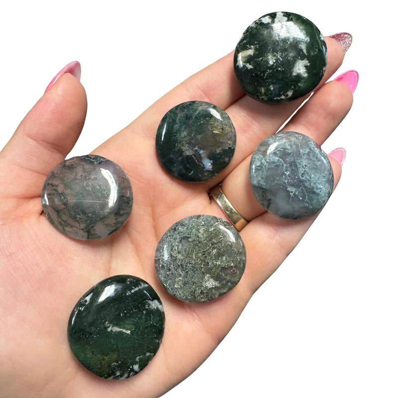 "Empower Your Energy: Natural Crystal Worry Stone 💎🌙"  This gemstone coin pocket stone helps promote healing and focus, making it the perfect mini accessory for peace and balance on the go. 🌸✨