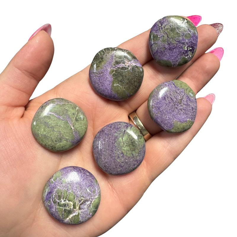 "Empower Your Energy: Natural Crystal Worry Stone 💎🌙"  This gemstone coin pocket stone helps promote healing and focus, making it the perfect mini accessory for peace and balance on the go. 🌸✨