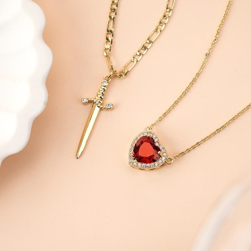 Eternal Love: Heart & Dagger Cross Pendant Necklace 💖⚔️"  A stunning gift for couples, this heart and rhinestone dagger cross pendant necklace blends elegance and bold style, perfect for expressing your unique bond. ✨💎