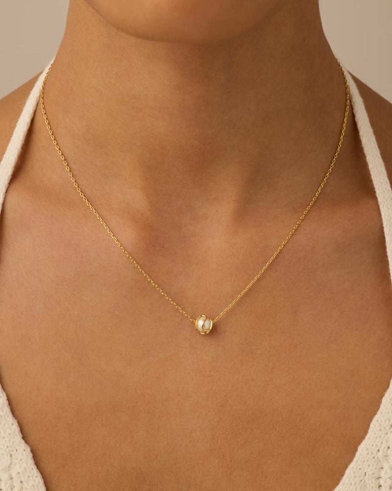PAVOI 14K Gold Plated round Shell Pearl Jewelry Set for Women - Gold Pearl Necklace and Earring Set with Pendant Necklace and Caged Stud Earrings Pack