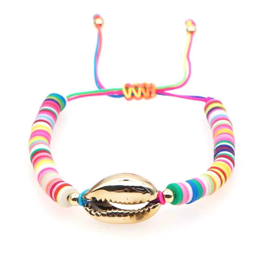 Boho Style Handmade Natural Shell and Beaded Multicolor Clay and Pearl Letter Bracelet for Women Bracelets 2023 Gift Famale