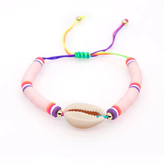 Boho Style Handmade Natural Shell and Beaded Multicolor Clay and Pearl Letter Bracelet for Women Bracelets 2023 Gift Famale