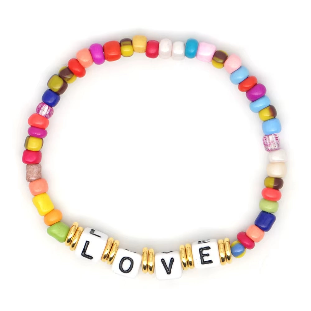 Boho Style Handmade Natural Shell and Beaded Multicolor Clay and Pearl Letter Bracelet for Women Bracelets 2023 Gift Famale