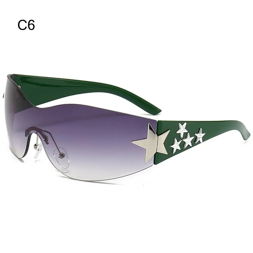 Star Power: Rimless Y2K Sunglasses for Trendsetters 🖤✨"  Elevate your outdoor style with these rimless Y2K sunglasses, featuring a unique star wrap-around design perfect for men and women alike. 😎🌟
