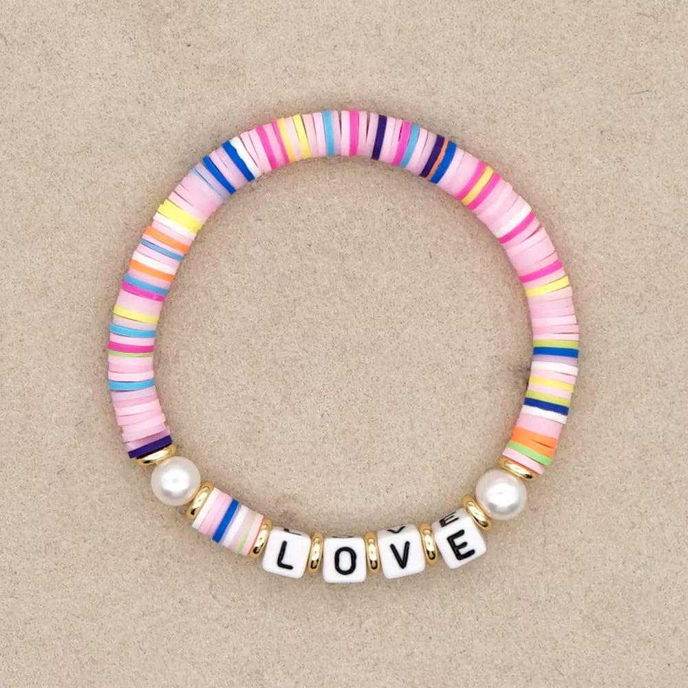 Boho Style Handmade Natural Shell and Beaded Multicolor Clay and Pearl Letter Bracelet for Women Bracelets 2023 Gift Famale