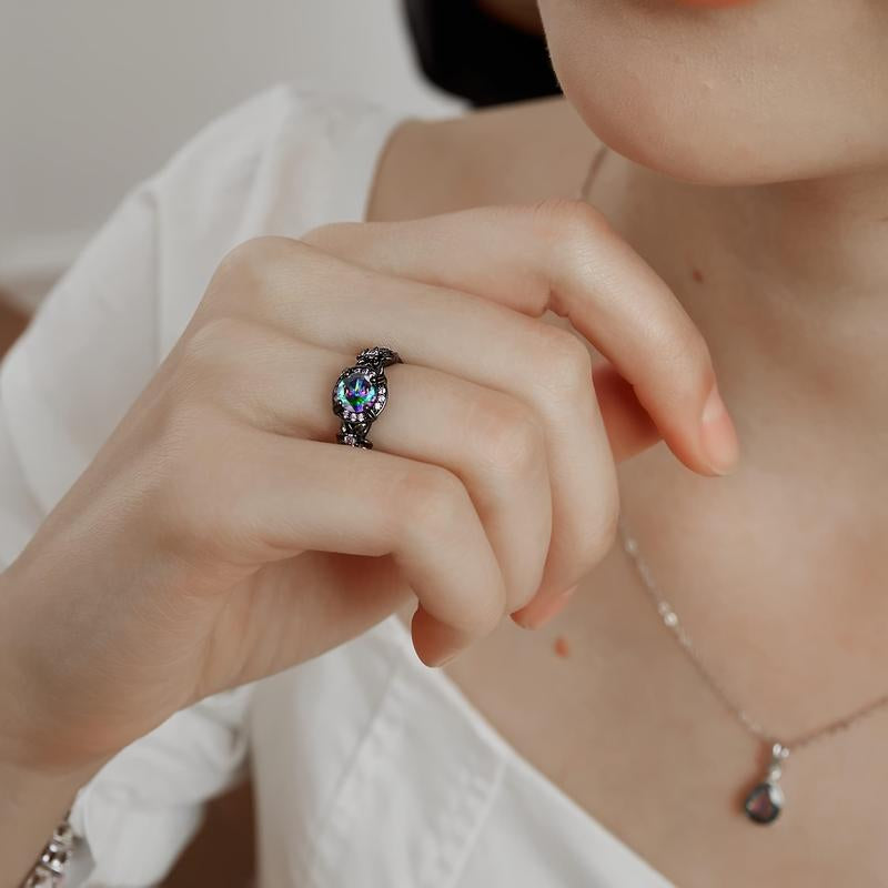 "Eternal Love: 1CT Rainbow Opal Mystic Ring 💎✨"  Celebrate your commitment with this stunning 1CT round-cut rainbow opal ring, designed for both women and men as a wedding, engagement, or promise ring. 🌈💖