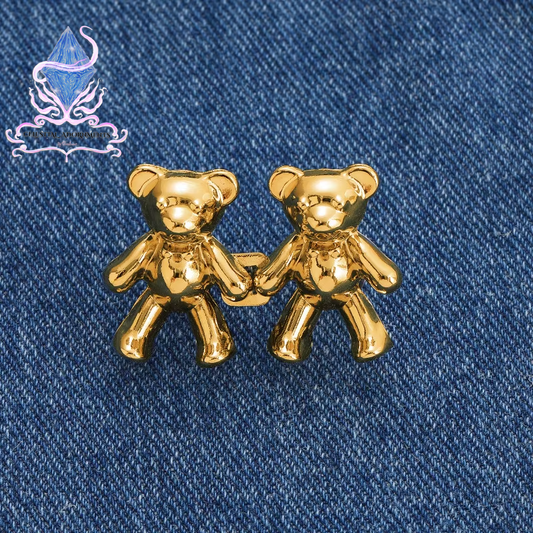 "Bear-ly Fit: Adjustable Jean Button Pins 🐻👖"  Instantly tighten your jeans with these adorable bear-shaped button pins—no sewing required! Perfect for a cute, quick fix. ✨💖